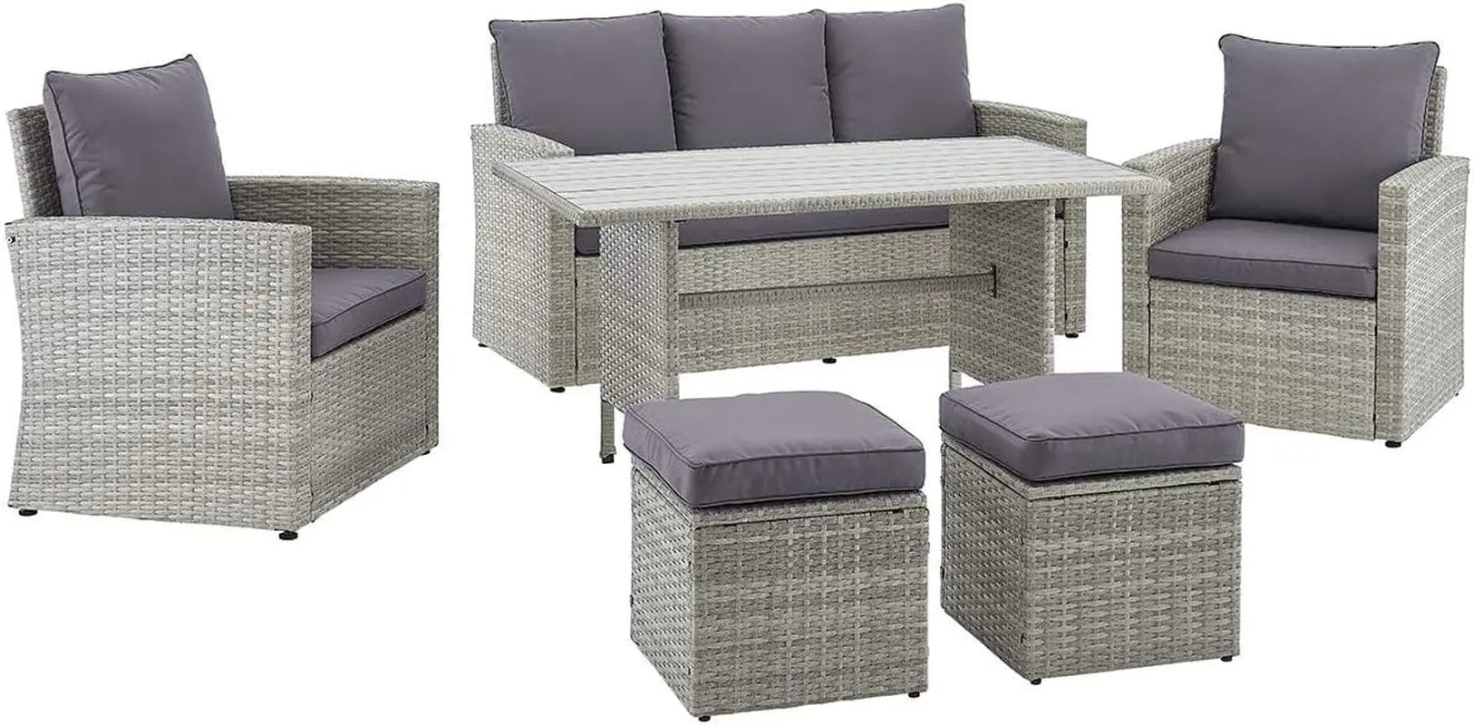 6 Pieces Patio Dining Sets Outdoor Space Saving Rattan Chairs with Table Patio Furniture Sets Cushioned Seating and Back Sectional Conversation Set (Grey)-2