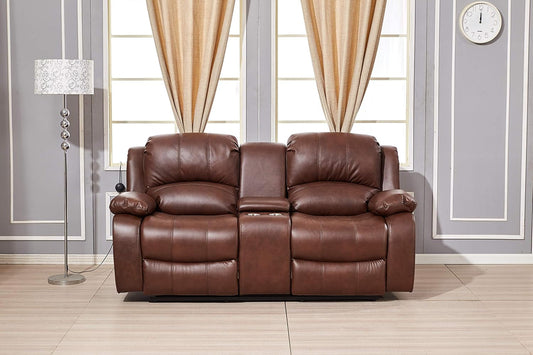 Power Reclining Bonded Leather Loveseat Brown With USB ShipItFurniture