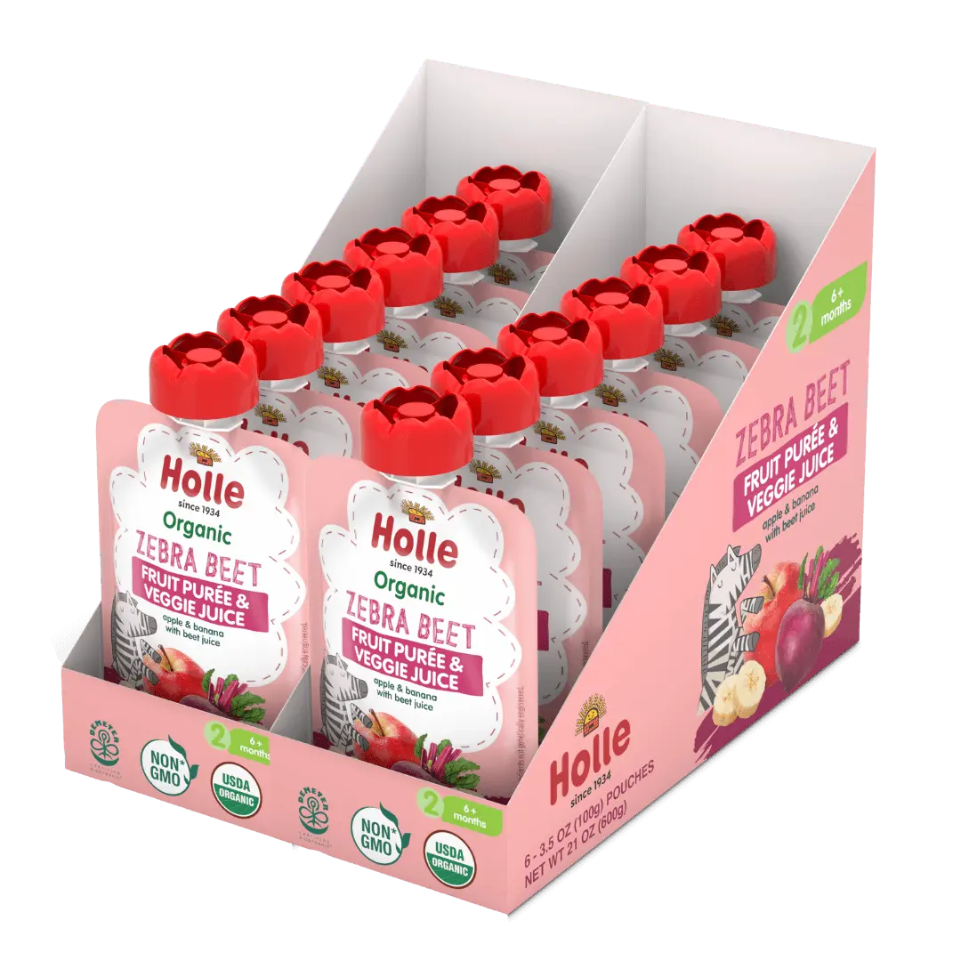 Holle Baby Food Pouches - Organic Fruit & Veggie Puree - Zebra Beet Holle USA