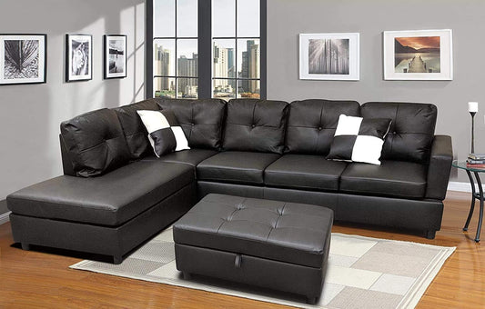 Faux Leather Sectional Sofa With Chaise Black For Living ShipItFurniture