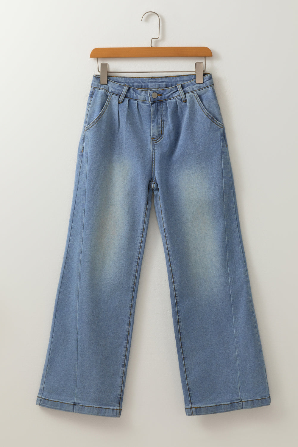 Scottie Blue Washed Pleated Detail Wide Leg Jeans Threaded Pear