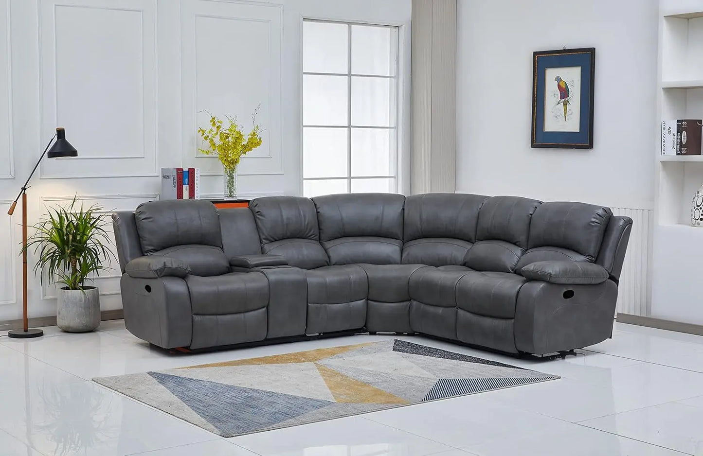 Bonded Leather Sectional Sofa Grey Power Reclining ShipItFurniture
