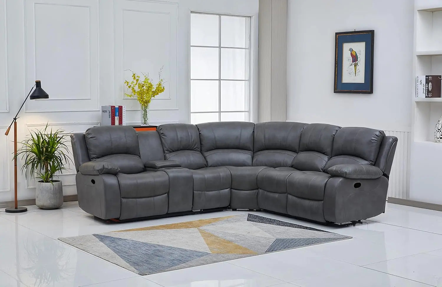 Bonded Leather Sectional Sofa Grey Power Reclining ShipItFurniture