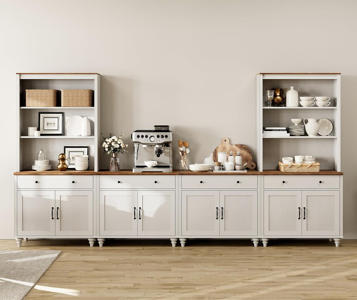 Farmhouse TV Stand For 75 Inch TV Off White 8 Doors