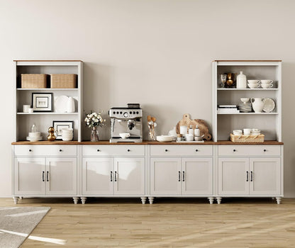 Farmhouse TV Stand For 75 Inch TV Off White 8 Doors