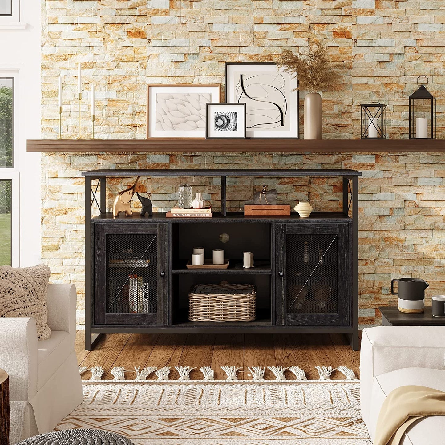 55 Inch TV Stand With Storage Console Industrial Farmhouse