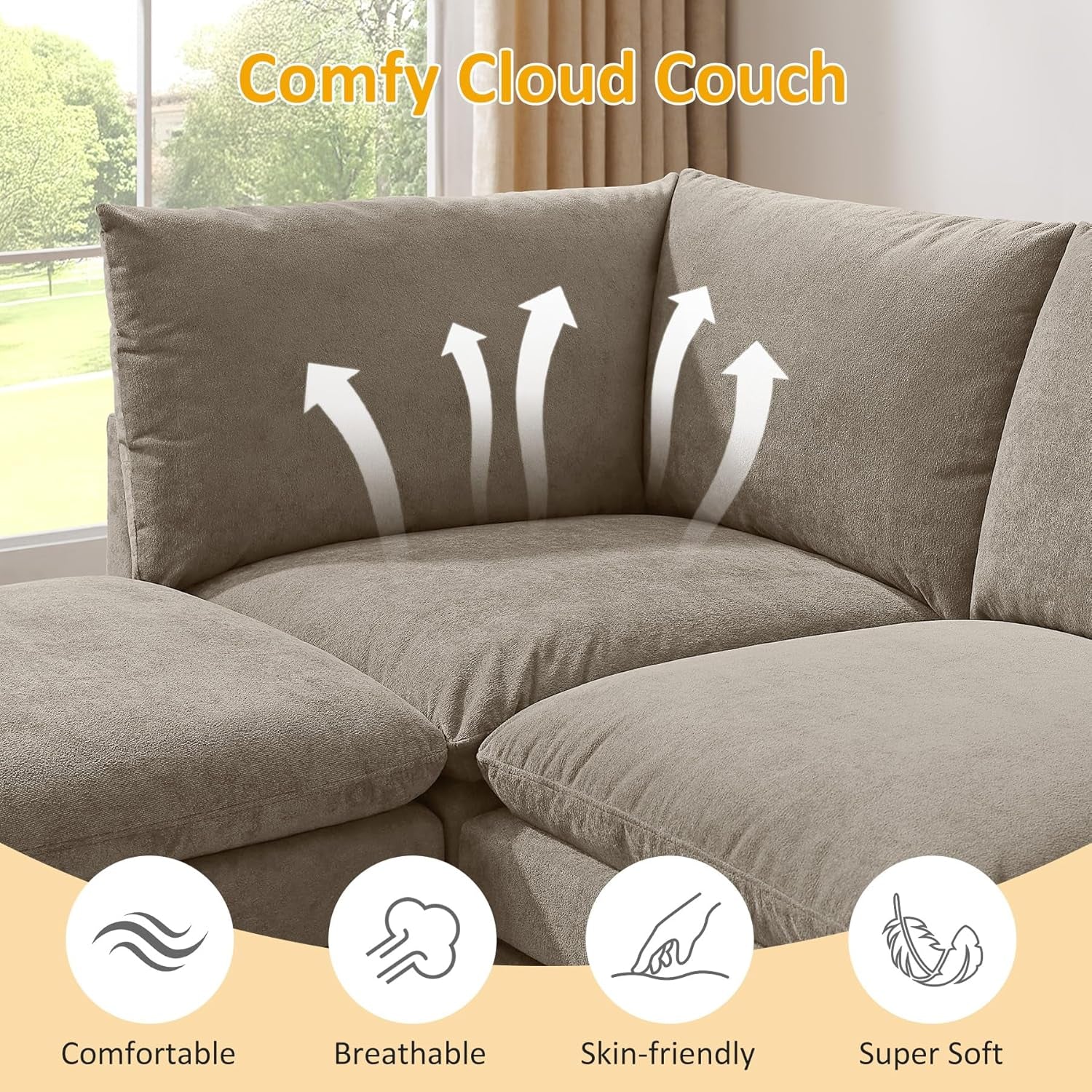 127 Inch Taupe Contemporary Modular Sectional Sofa ShipItFurniture