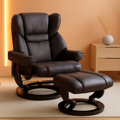 Brown Faux Leather Massage Recliner Chair With Ottoman ShipItFurniture