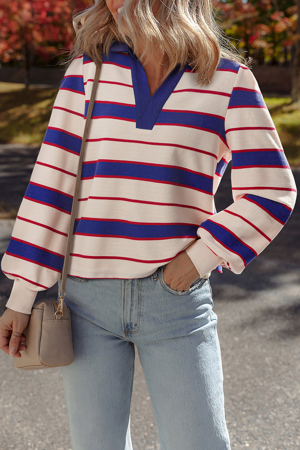 Genesis Stripe Polo Pullover Sweatshirt Threaded Pear