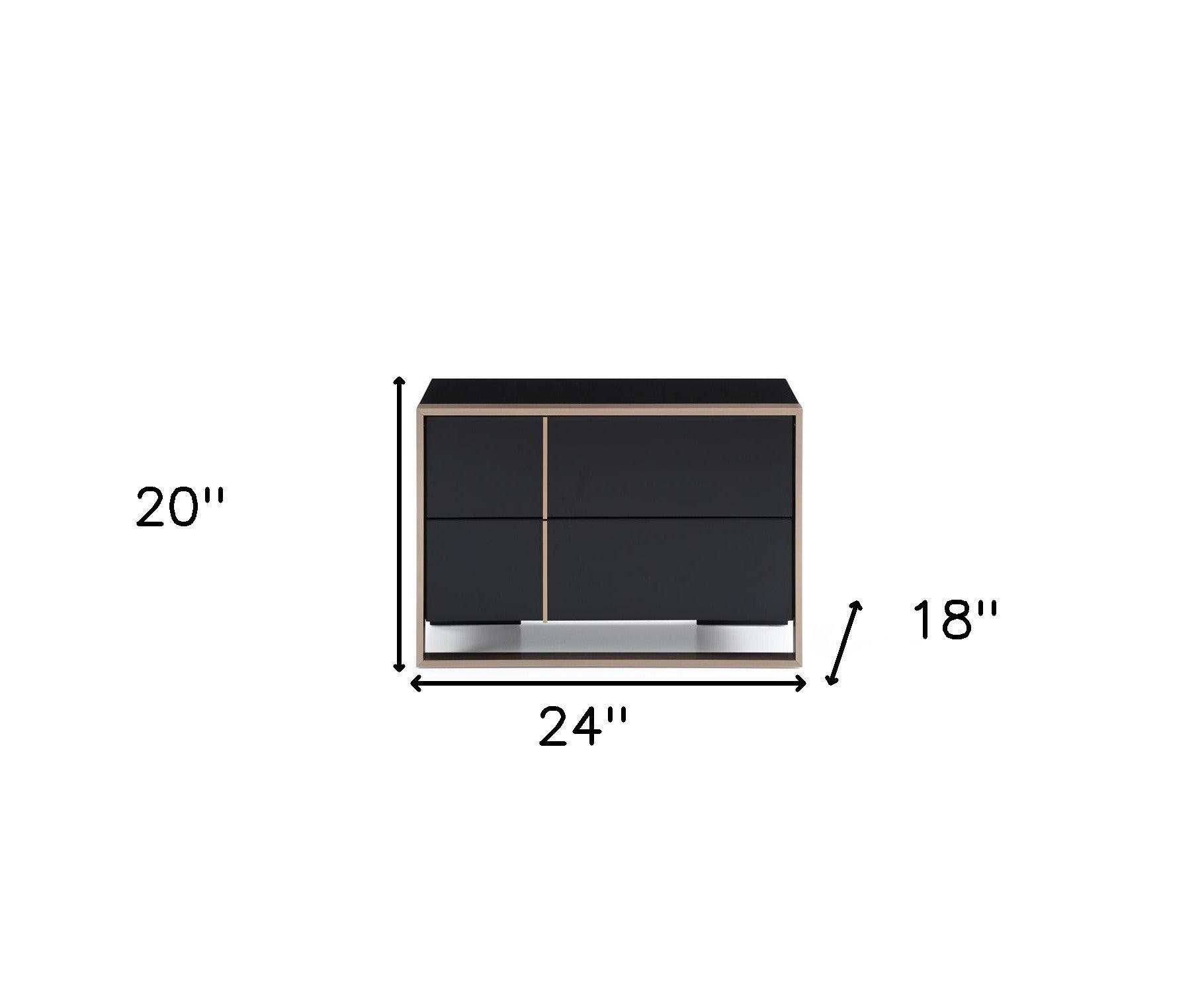 20" Black Wood Two Drawer Nightstand Homeroots