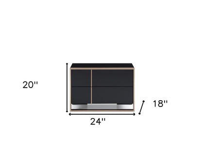 20" Black Wood Two Drawer Nightstand Homeroots