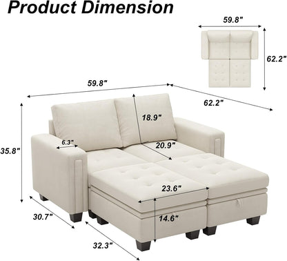 Beige Velvet Modular Sectional Sofa With Storage Sleeper ShipItFurniture