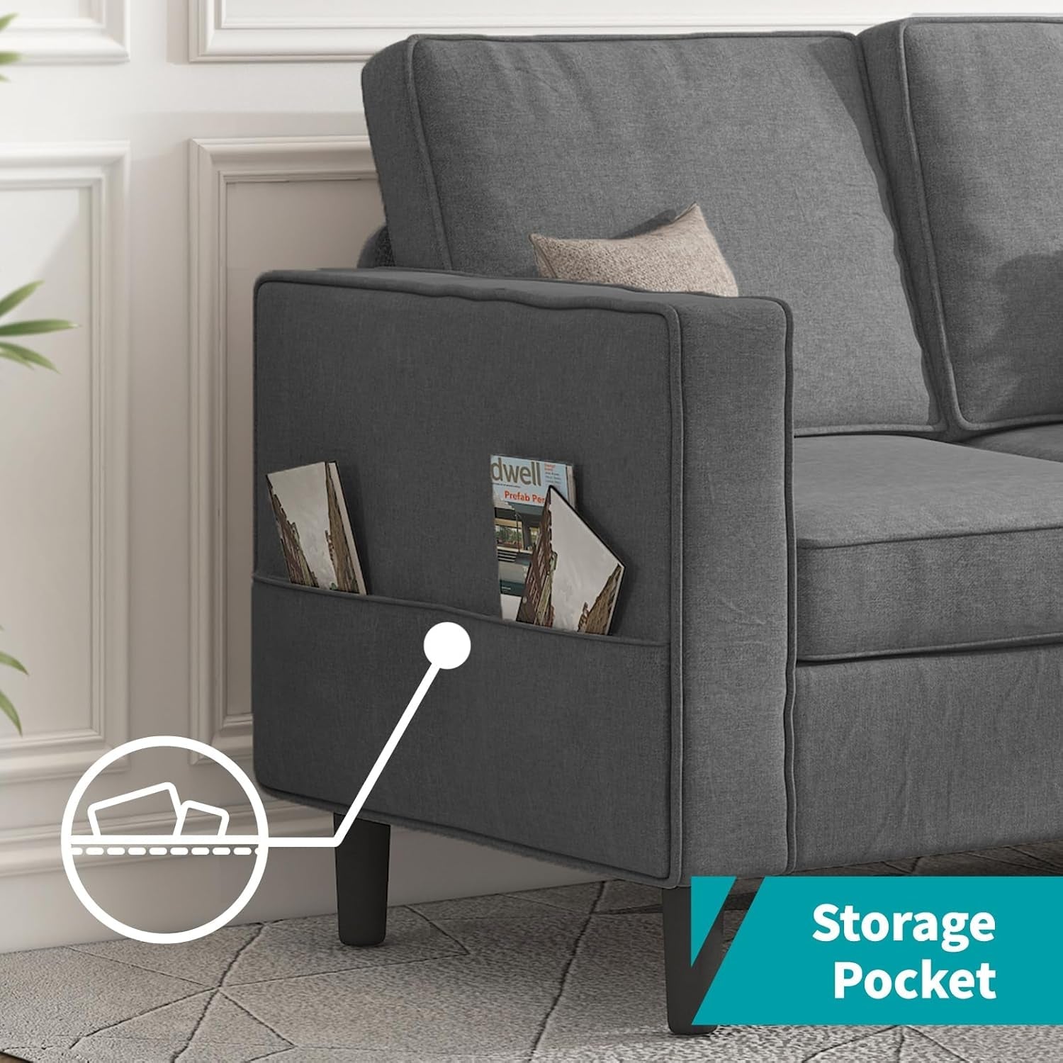 Sectional Sofa With Movable Storage Ottoman Dark Grey ShipItFurniture