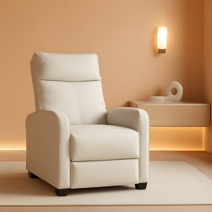 Beige PU Leather Recliner Chair With Lumbar Support And Adjustable Recline ShipItFurniture