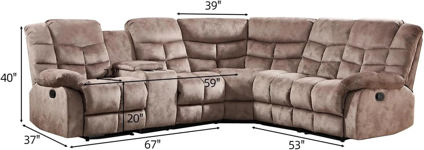 Brown Manual Reclining Sectional Sofa With Cup Holders ShipItFurniture