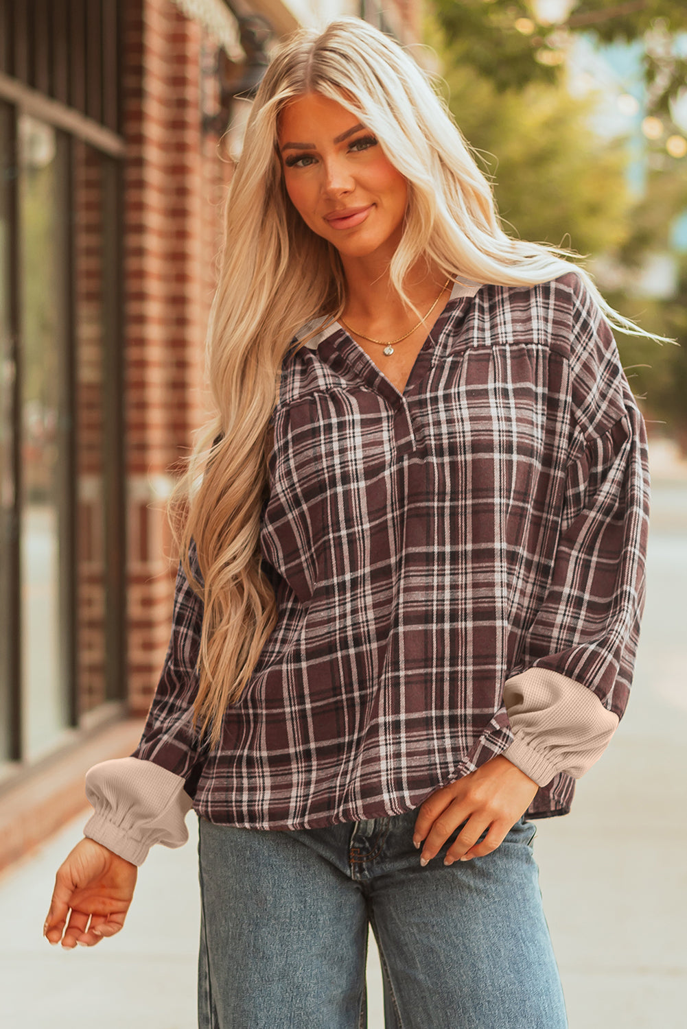 Lauren Plaid Patchwork Long Sleeve Hooded Top