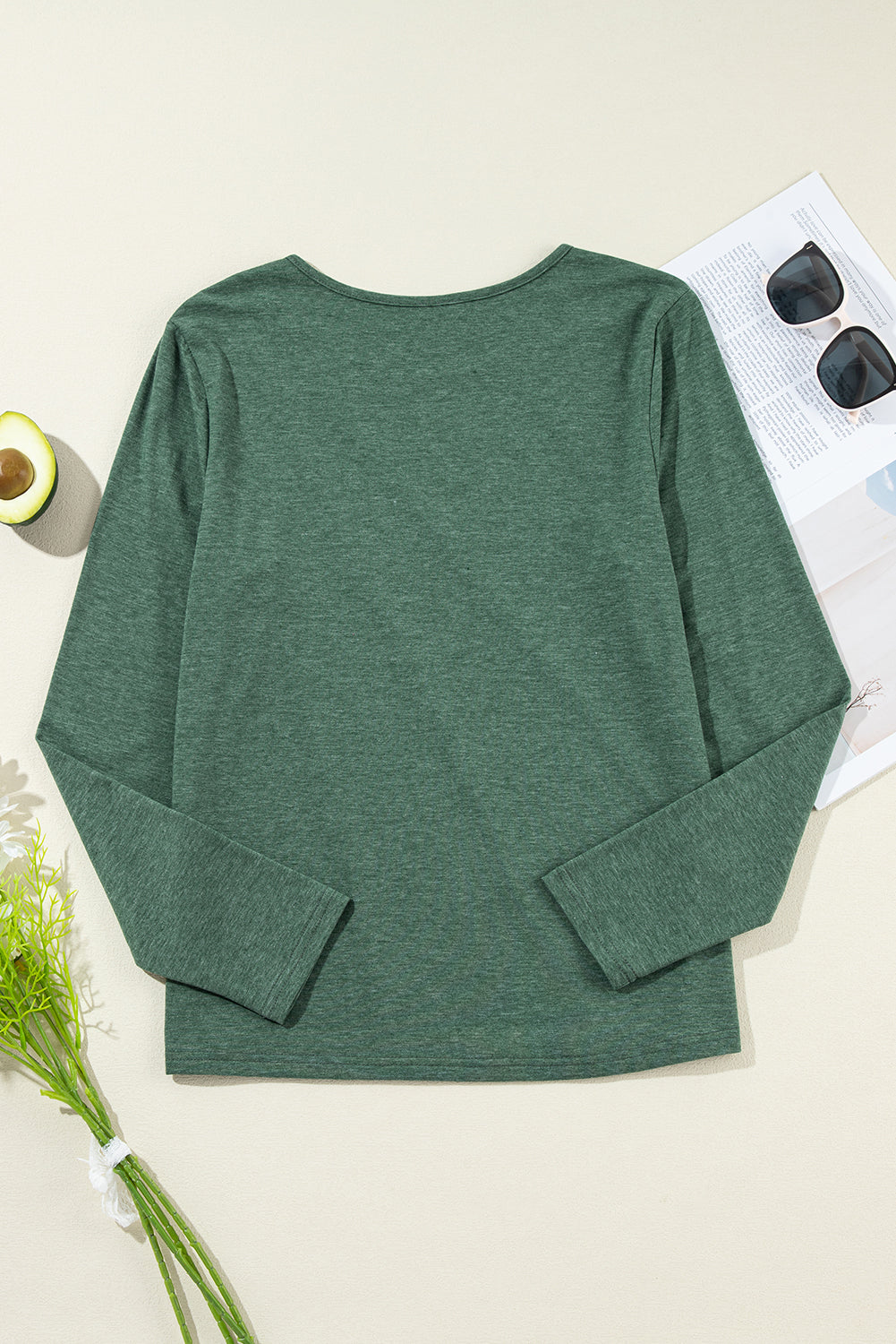 Anna Asymmetric Seam Detail Long Sleeve Top Threaded Pear
