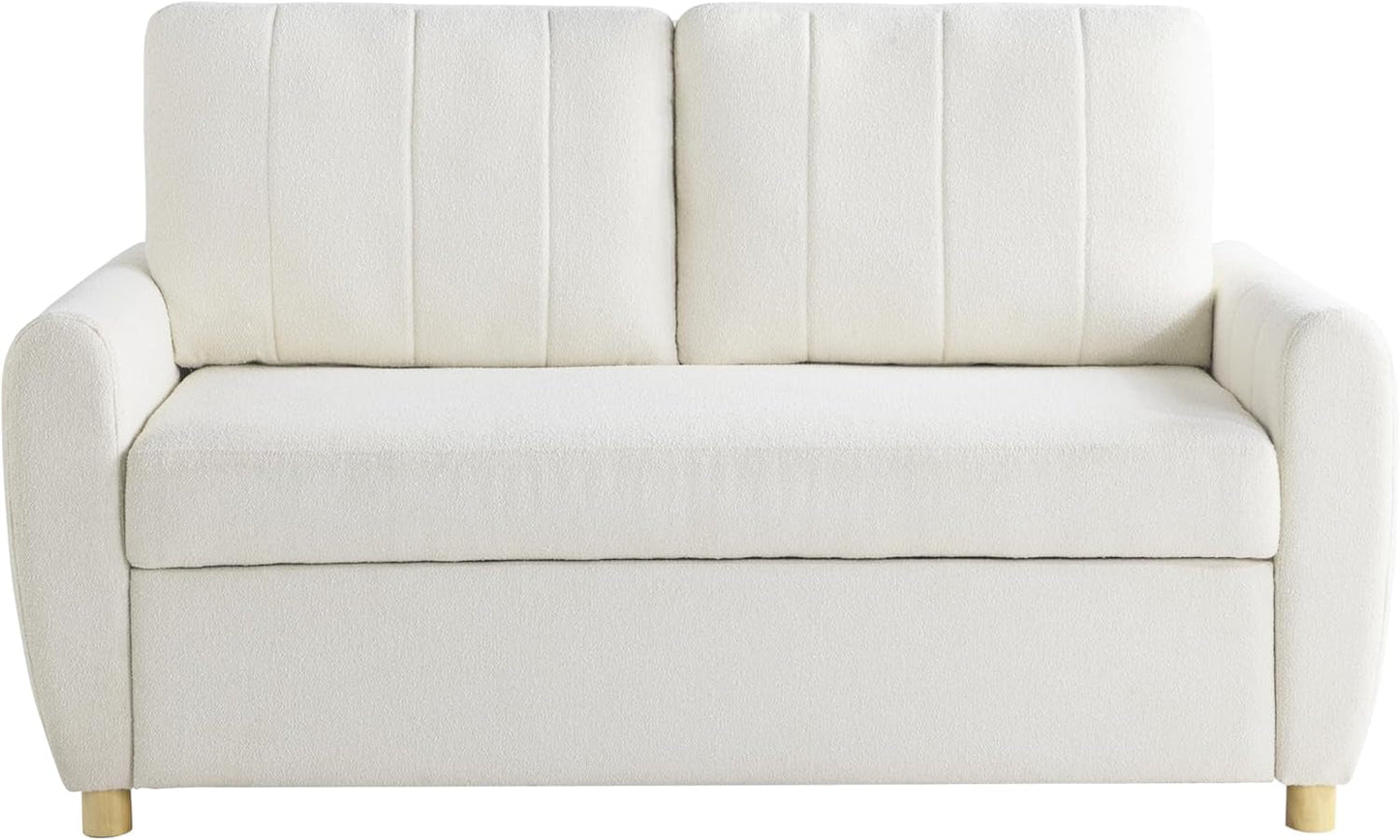 Convertible Sleeper Loveseat 66 Inch Polyester Ivory ShipItFurniture