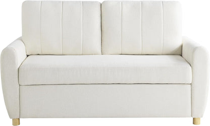 Convertible Sleeper Loveseat 66 Inch Polyester Ivory ShipItFurniture