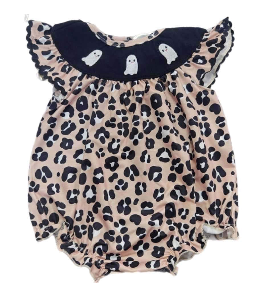 Leopard ghost embroidery Romper Leopardbaby Boutique