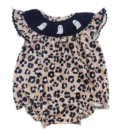 Leopard ghost embroidery Romper Leopardbaby Boutique