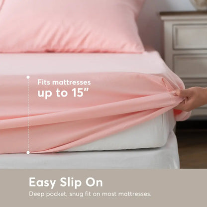 Kasentex All Season Deep Pocket Fitted Sheet Set with Pillowcases, Room Decor, Graduation Gifts Kasentex