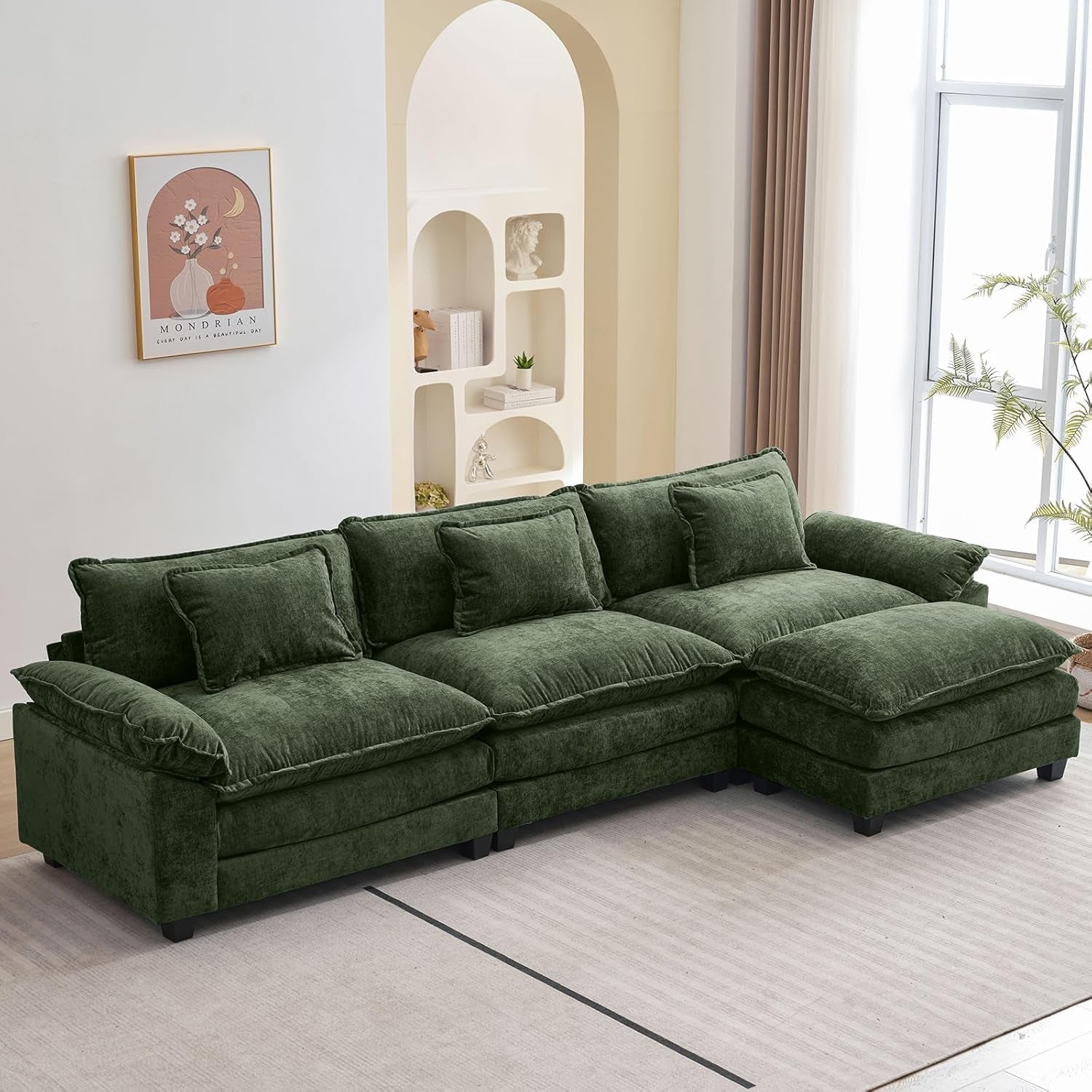 120Inch Green Modular Sectional Sofa Featuring Ottoman ShipItFurniture