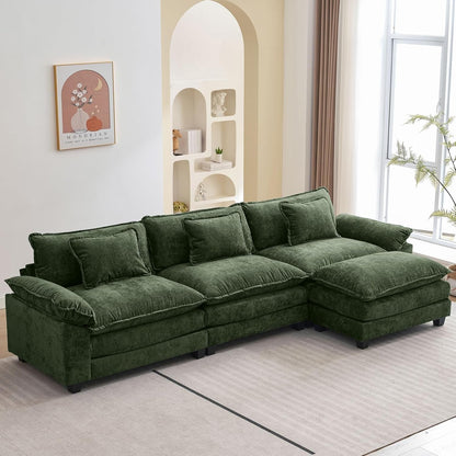 120Inch Green Modular Sectional Sofa Featuring Ottoman ShipItFurniture