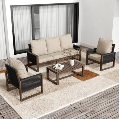 Wooden Outdoor Furniture Set with Comfortable Wicker Chairs ShipItFurniture