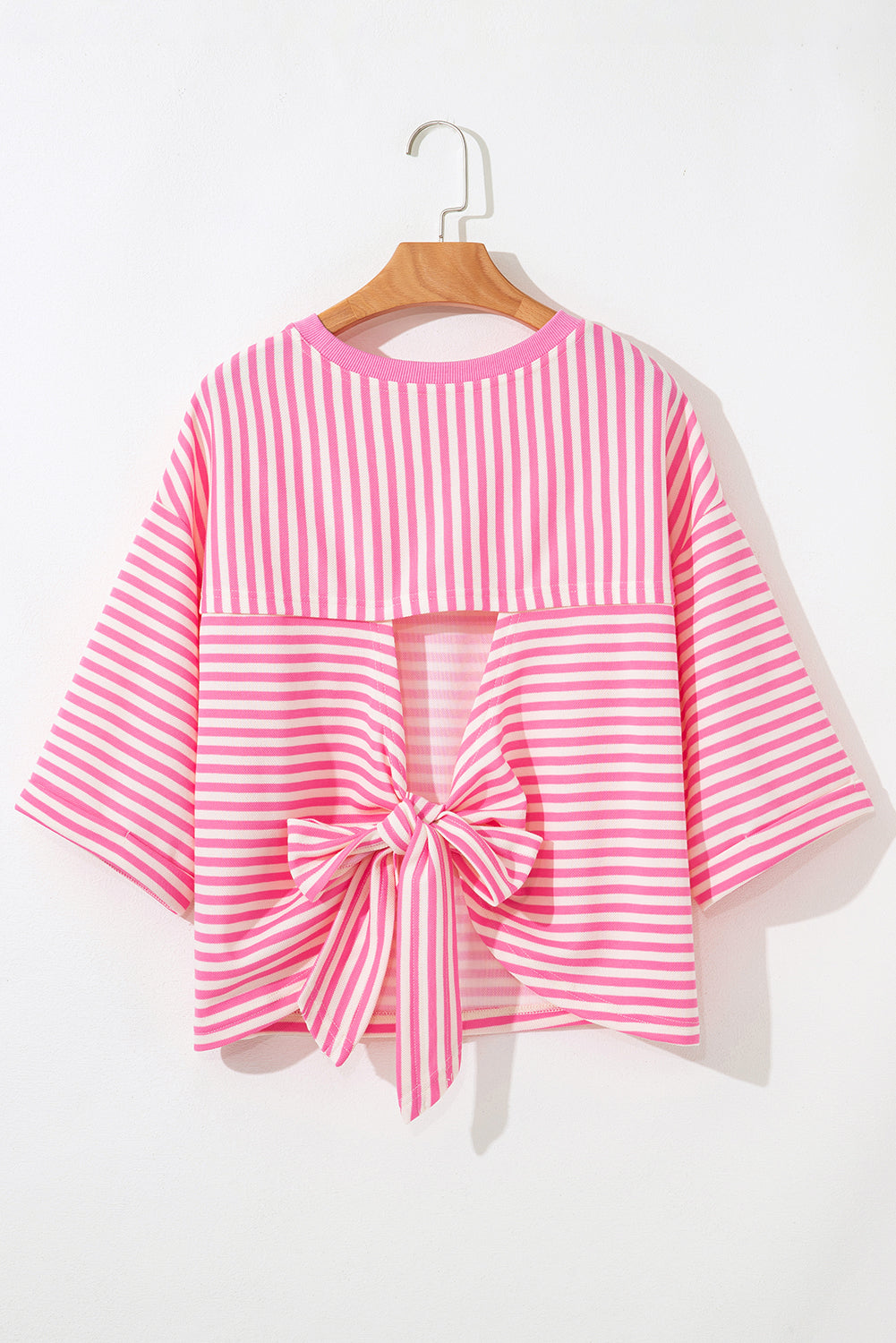 Riley Stripe Bowknot Cutout Back Loose Top Threaded Pear
