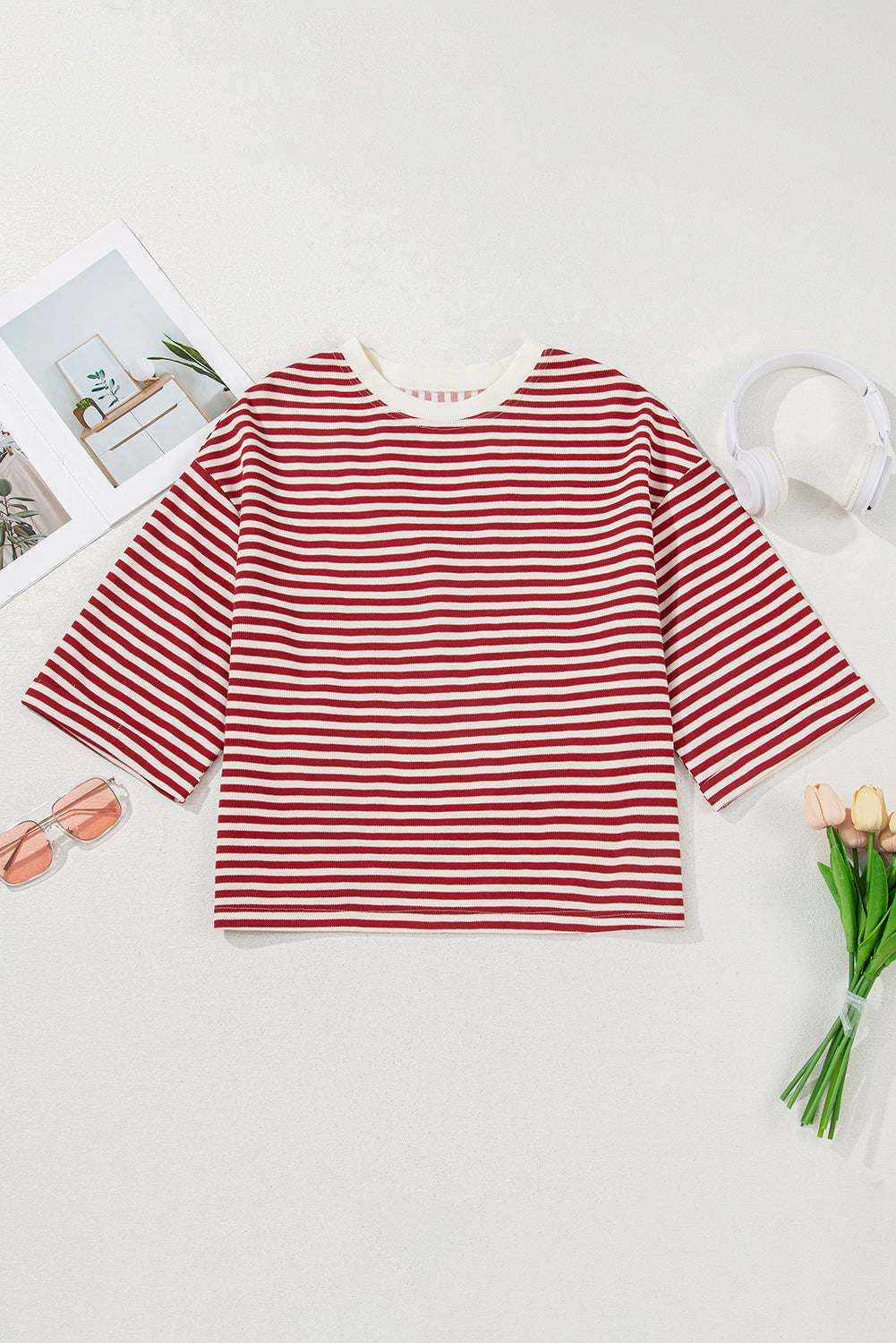 Riley Stripe Bowknot Cutout Back Loose Top Threaded Pear