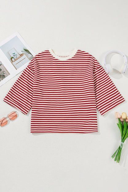 Riley Stripe Bowknot Cutout Back Loose Top