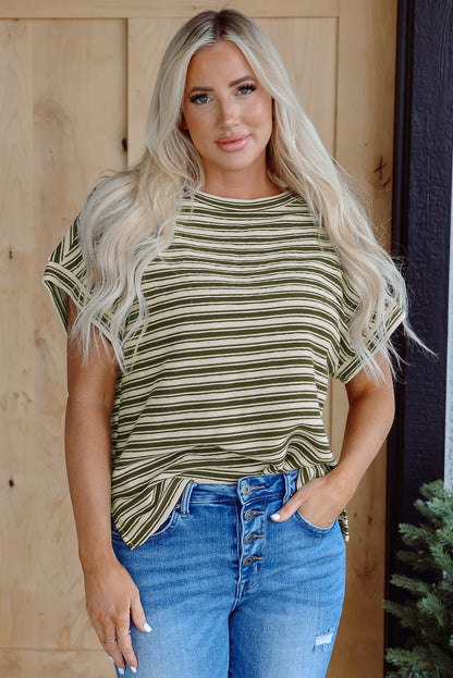 Abby Stripe Textured Side Slits Top