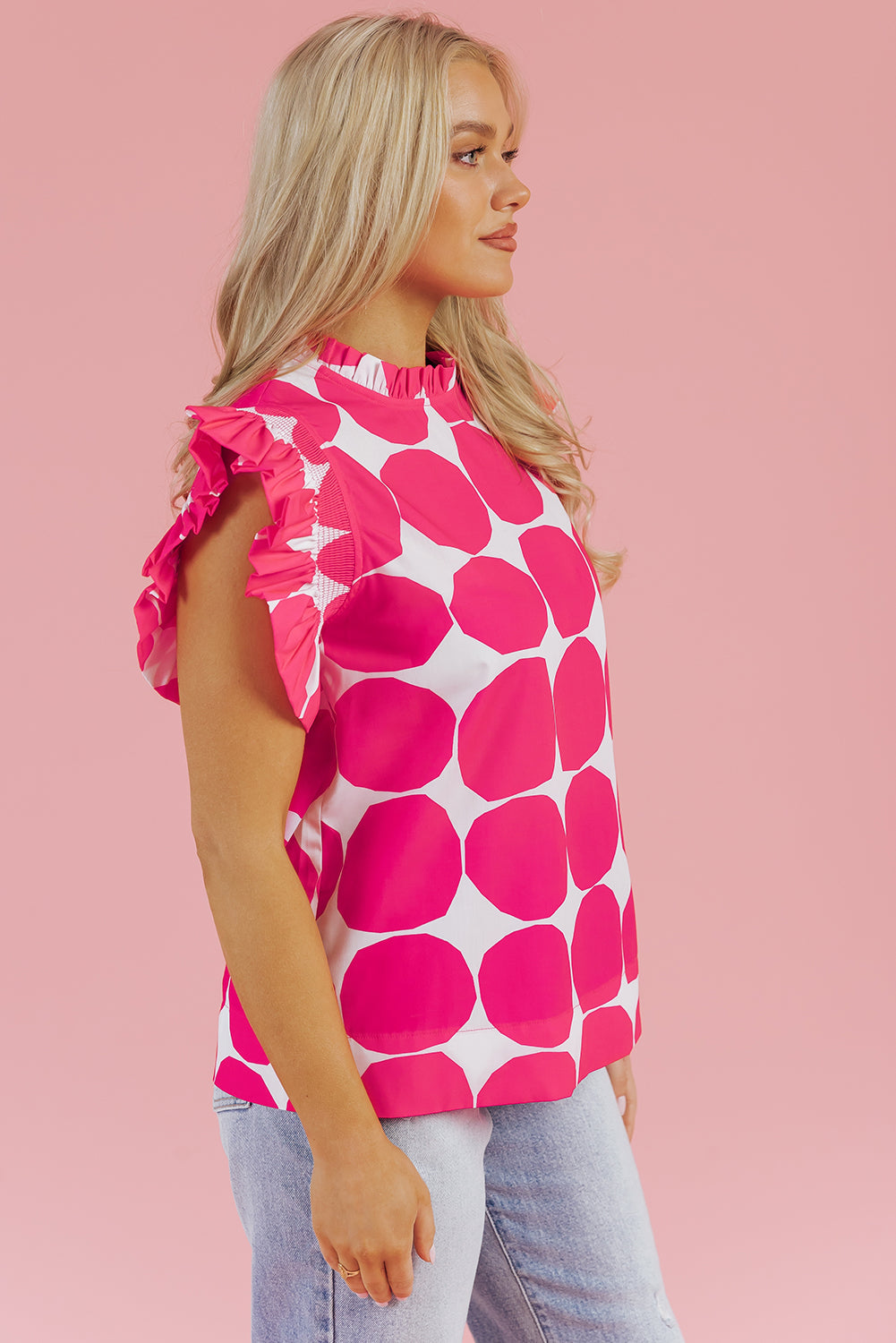 Loretta Bubblegum Pattern Frilled Top