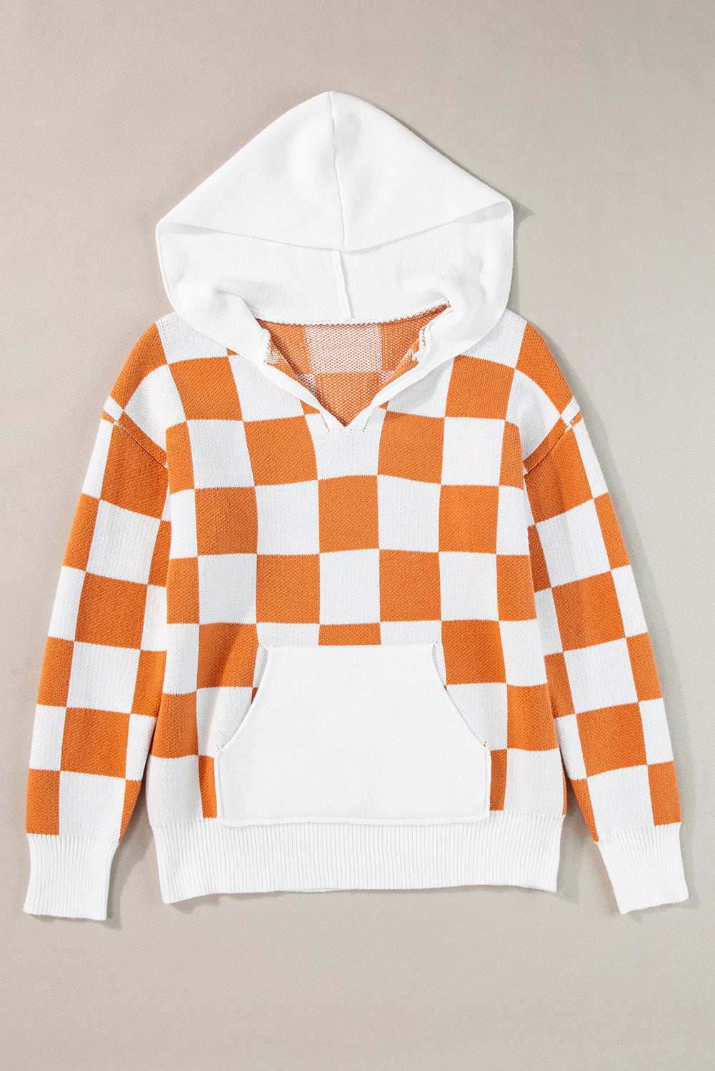 Lila Checkered Kangaroo Pocket Hooded Sweater Threaded Pear