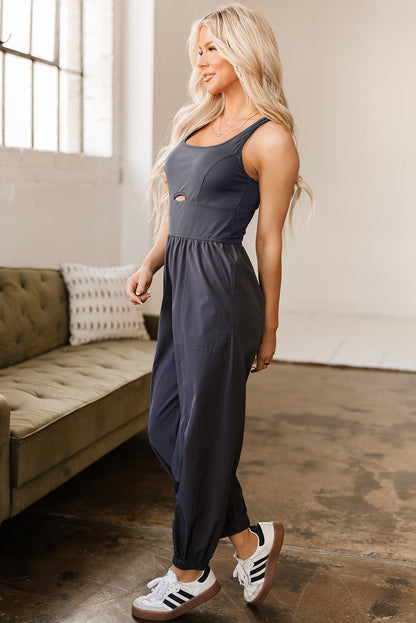 Avianna Back Crossed Straps Hollow Out Jogger Jumpsuit