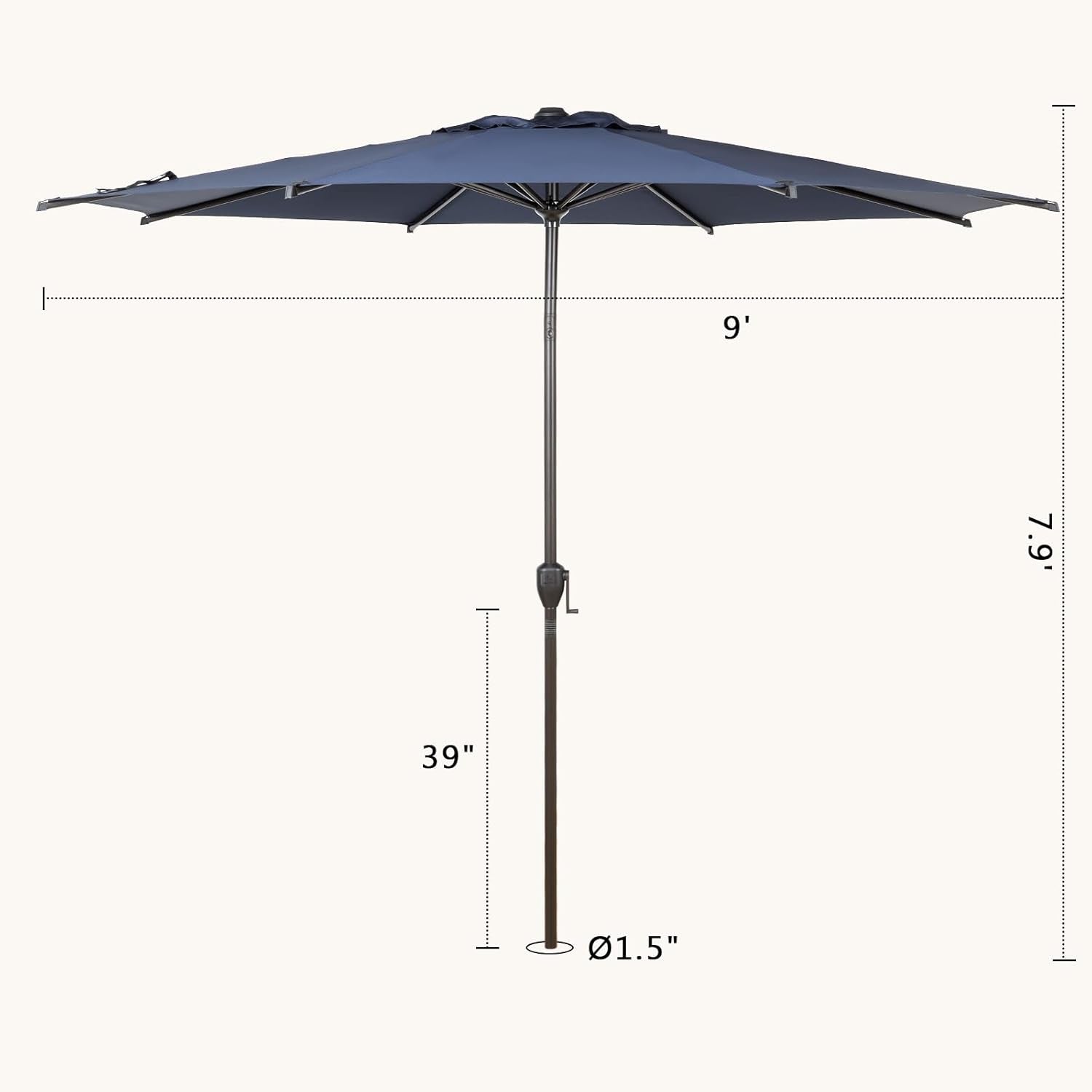 9FT Lyon Outdoor Patio Umbrella Outdoor Table Umbrella with Push Button Tilt and Crank Market Umbrella 8 Sturdy Ribs UV Protection Waterproof for Garden Deck Backyard Pool Dark Blue ShipItFurniture