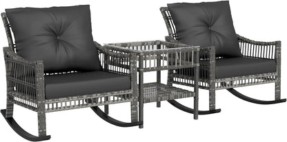 Wicker Outdoor Rocking Chair Set with Storage Table ShipItFurniture