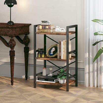 Rustic Brown 3 Tier Metal Bookshelf For Living Room ShipItFurniture