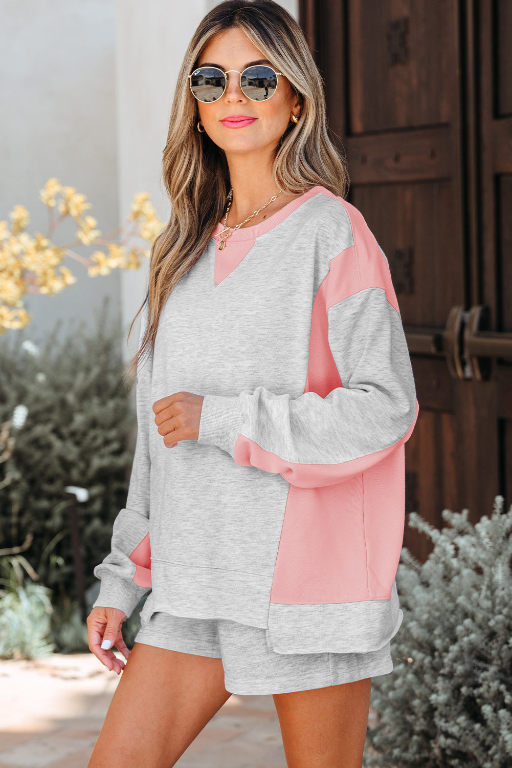 Charlie Raw Hem Pullover and Casual Shorts Set Threaded Pear