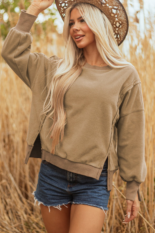 TatumFuzzy Sherpa Splicing Pullover Sweatshirt Threaded Pear