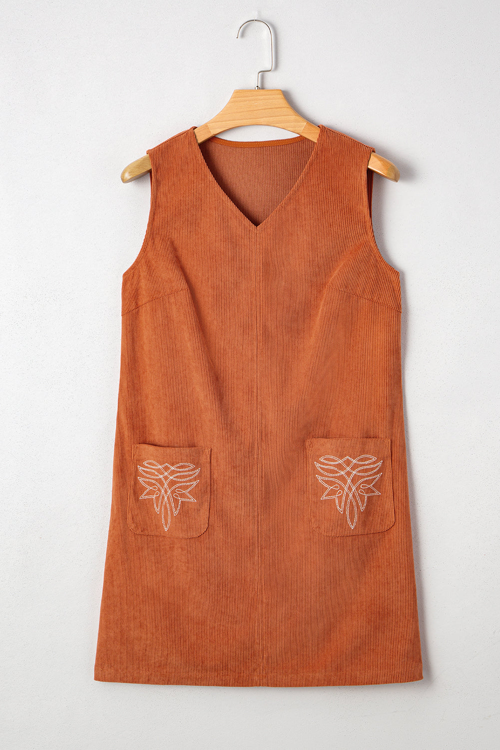 Molly Corduroy Western Embroidered Patched Pocket Mini Dress