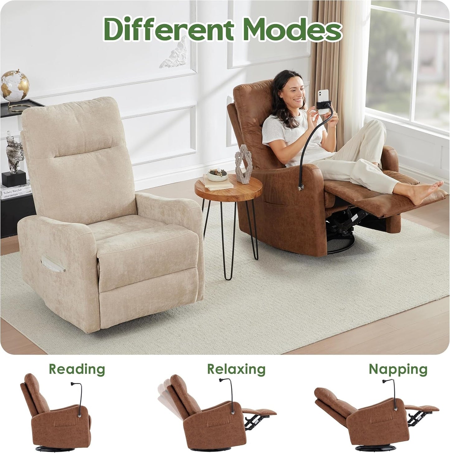 Oversized Brown Leather Recliner With Phone Holder ShipItFurniture