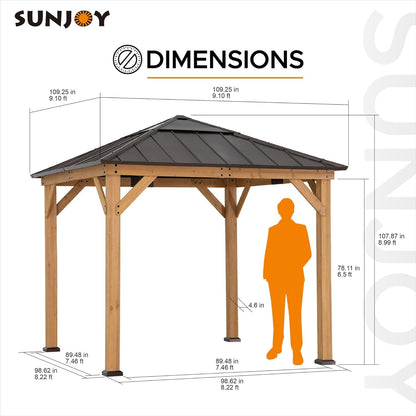 9x9 Cedar Framed Hardtop Gazebo Brown Steel Roof ShipItFurniture