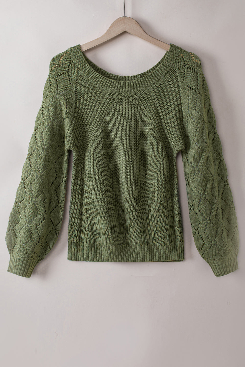 Lia Hollow-out Puffy Sleeve Knit Sweater Threaded Pear