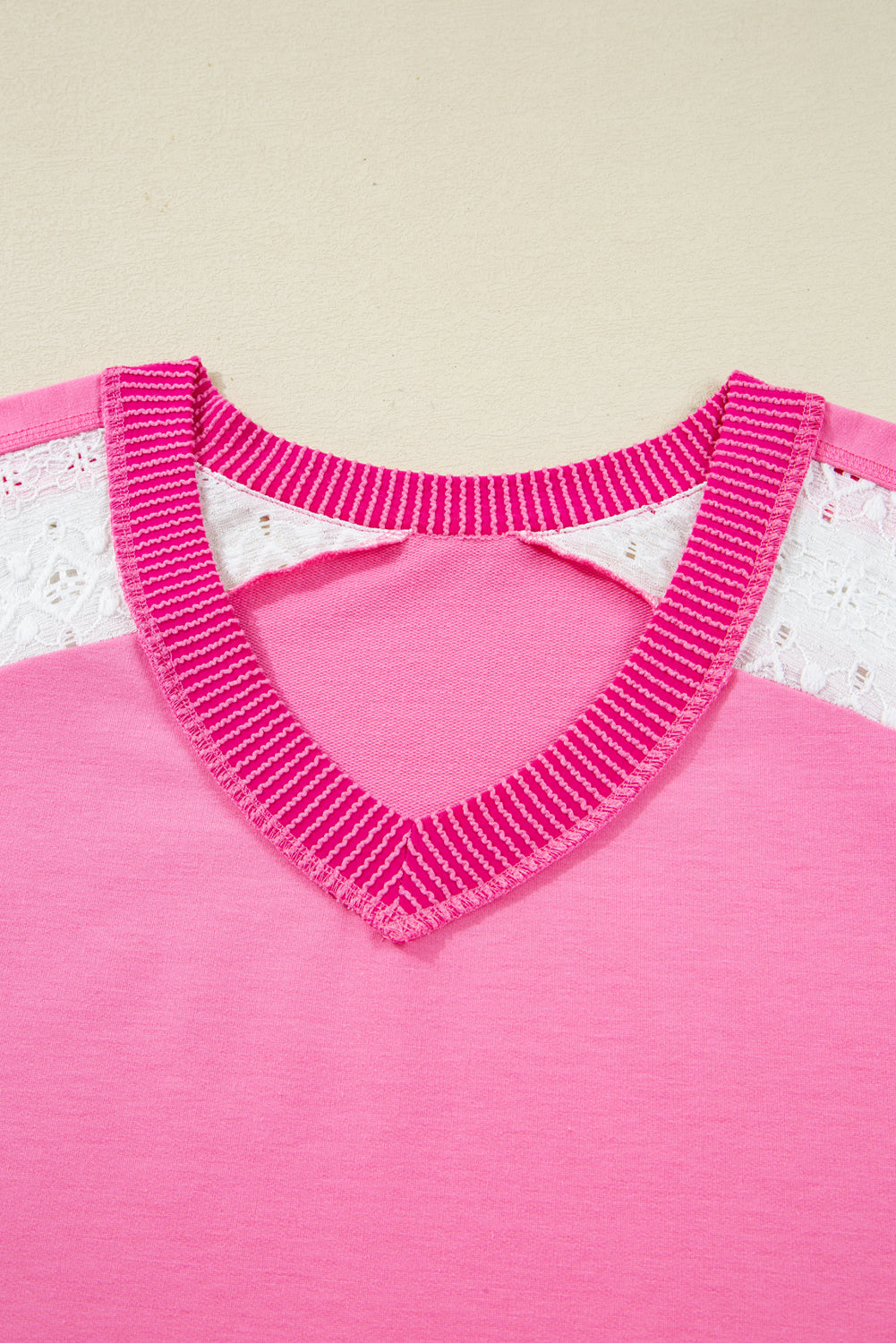 Bonbon Lace Striped Patchwork Long Sleeve Corded V Neck Plus Size Top