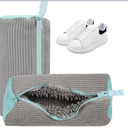 Fluffy Fiber Shoe Washing Bag 360° Surround Cleaning Reusable Durable Machine-Washable Laundry Bag with Zipper Closure (1pc)