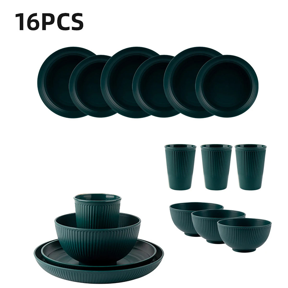 16Pcs Wheat Straw Tablewar Sets Bowl Saucers Plate Sets Portable Picnic Cutlery Knife Fork Black Dinnerware Camping Dishes Full Get it from Bo