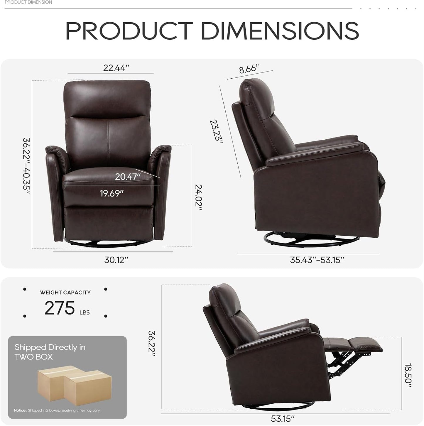 Chocolate Leather Swivel Recliner Chair With Footrest ShipItFurniture