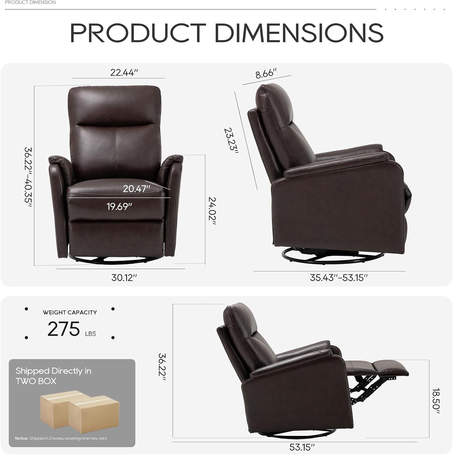 Chocolate Leather Swivel Recliner Chair With Footrest ShipItFurniture